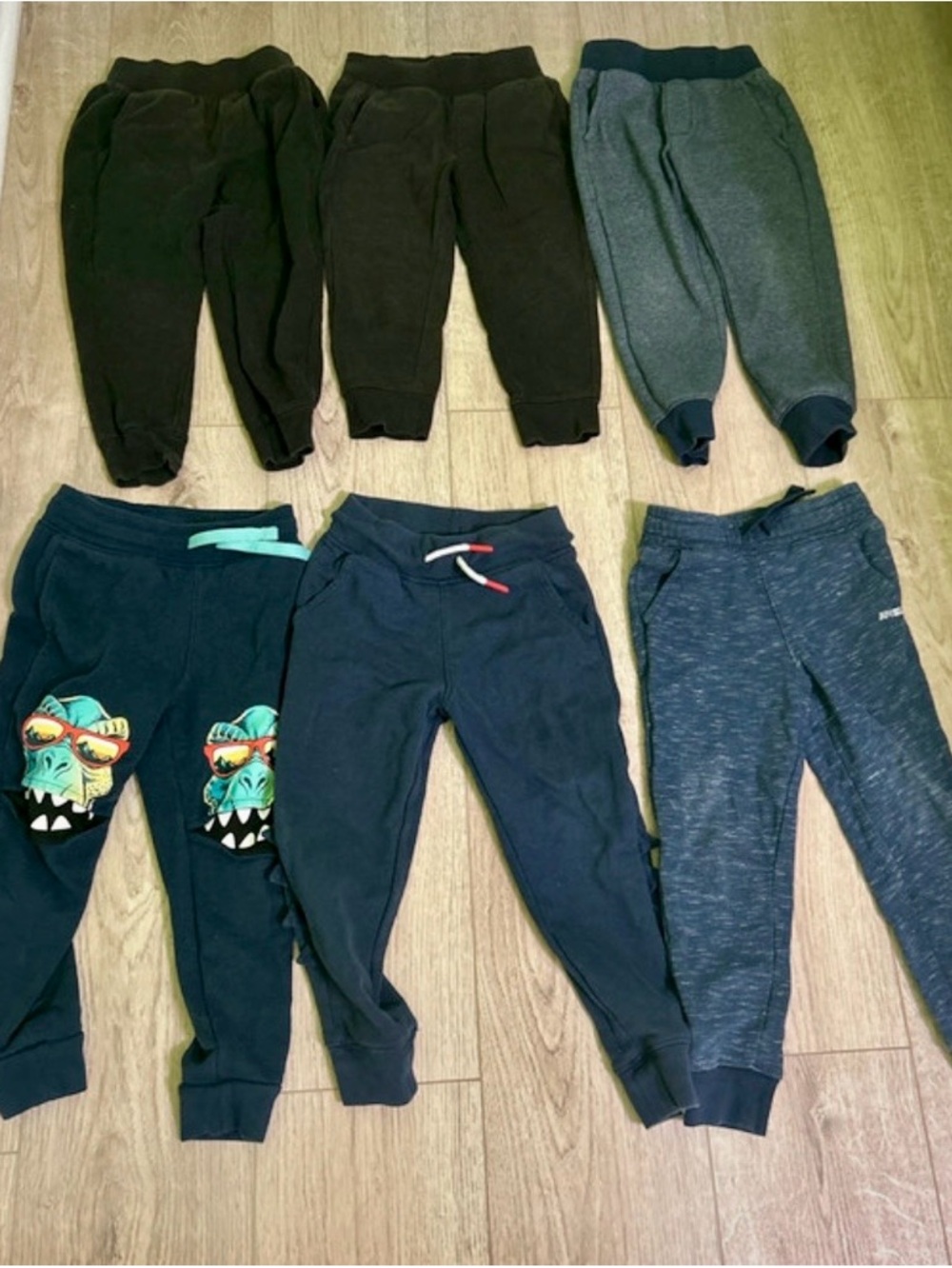6 pairs of Kids Black & Gray Jogger Pants - Comfortable Casual Bottoms- boys